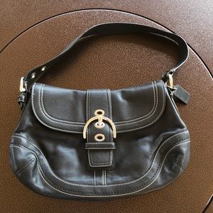 Coach Black Leather Buckle Shoulder Purse